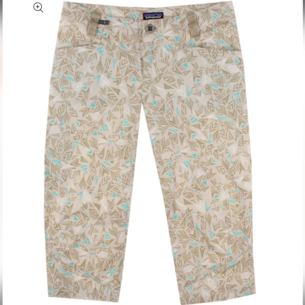 Patagonia Geometric Print Venga Rock Capri Outdoor Pants Cream Turquoise Size 6